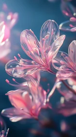 Translucent Glass Flower Petals Illuminated Against Teal Background