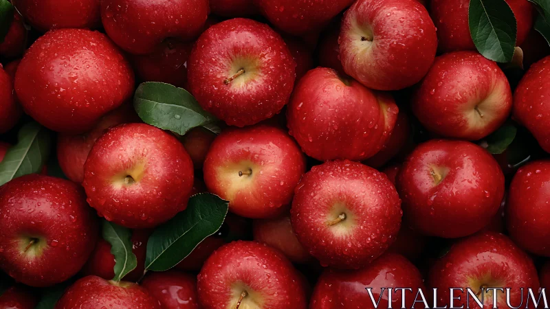 Red apples with surface water droplets fill the image