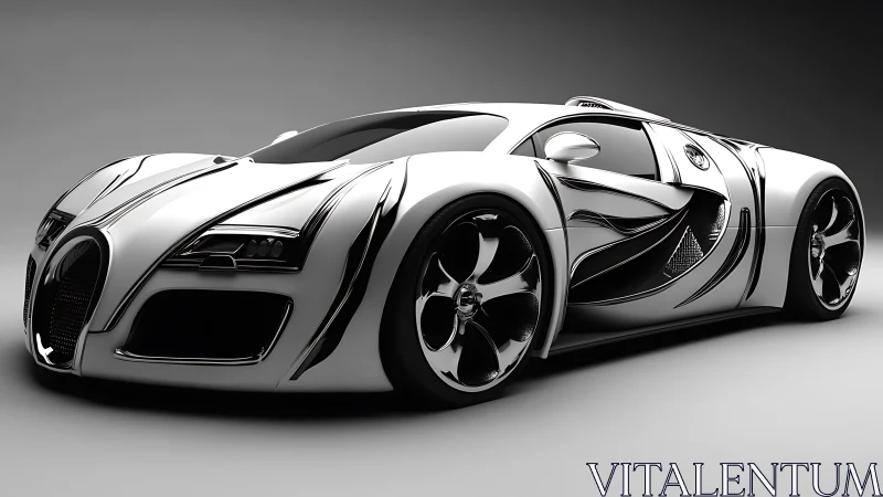 Chrome-kissed hypercar prowling in monochrome stormlight.