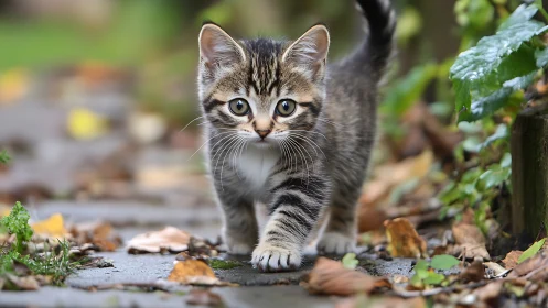 Tabby Kitten Outdoor Portrait: Macro Close-Up Study.