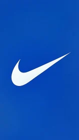 White swoosh logo on uniform blue background, centered layout.