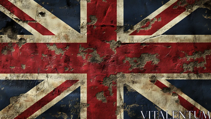 Weathered Union Jack flag with rugged vintage character.