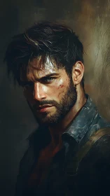 Battle-worn male portrait in high-detail digital chiaroscuro.