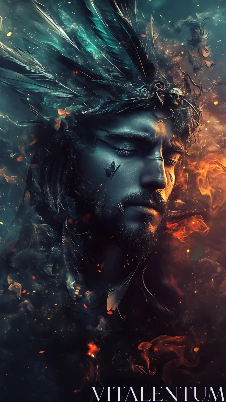 Fire dreams curl around the feather-crowned guardian king