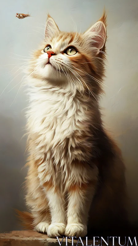 Long-haired feline specimen displaying alert upward gaze with intricate fur rendering and predatory 