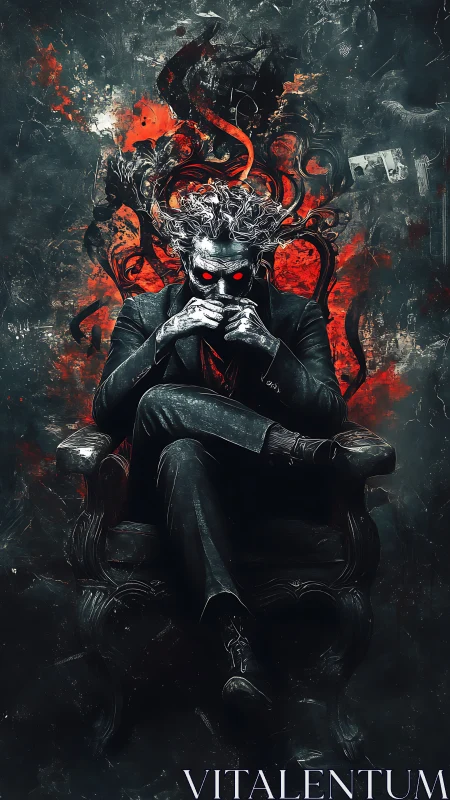 Red-Eyed Monarch of Chaos on a Throne of Burning Ink.