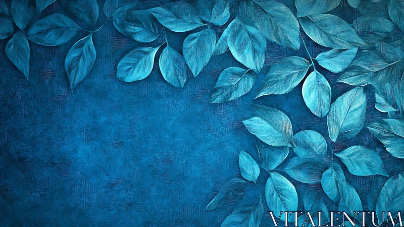 Textured cyan foliage border with botanical negative space layout.