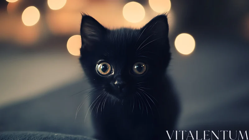 Obsidian-Eyed Phantom Peers Through Bokeh's Luminous Veil