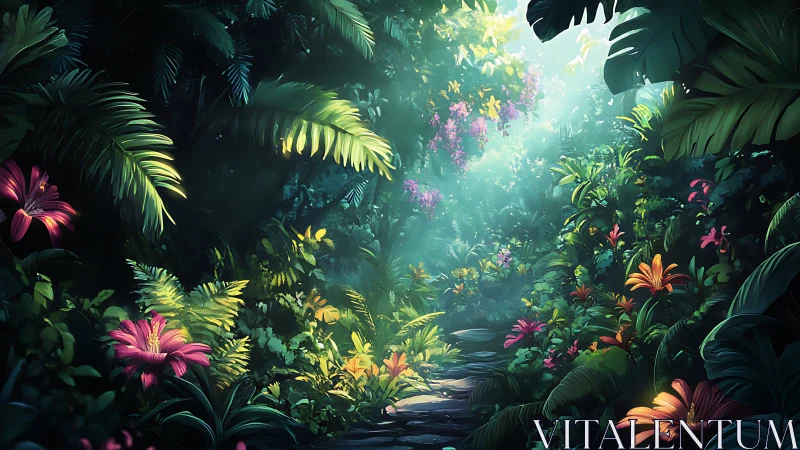 Enchanted Garden Path Through Luminous Blooms.