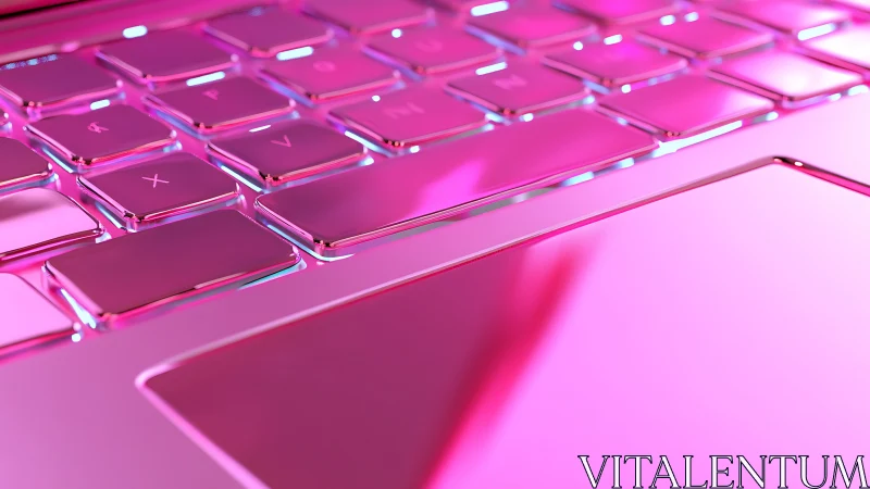 Chromed laptop keyboard rendered with glossy magenta surface lighting