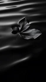 Single leaf structure floats on dark reflective water surface