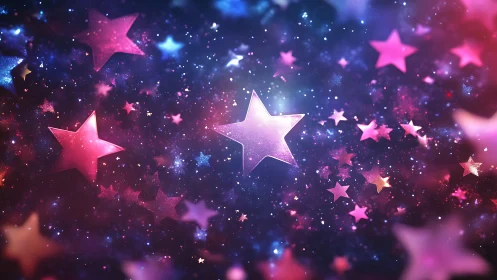 Multicolored star shapes on abstract cosmic background.