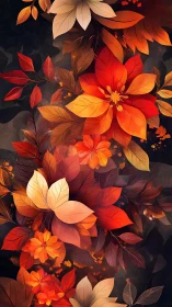 Floral Composition with Red and Orange Flowers on Dark Background
