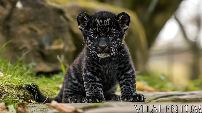 Black Leopard Cub Portrait: Hyperrealist Wildlife Study.