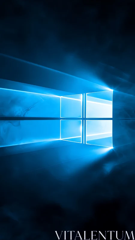 Digital light-window monolith in atmospheric blue glow.