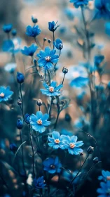 Selective Focus Blue Cosmos Field with Bokeh Depth.