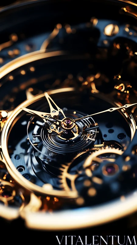 Macro view watch tourbillon with gold skeleton movement detail.