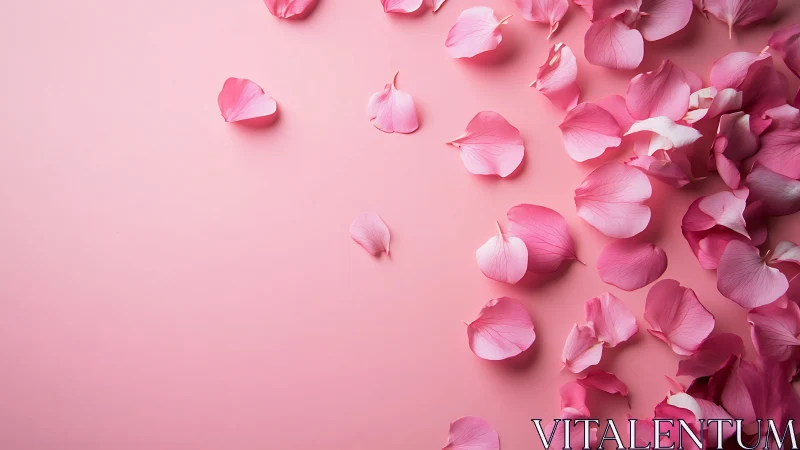 Pink petals scattered in dreamy harmony on soft background.