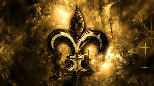 Gold fleur de lis symbol rendered on textured grunge background