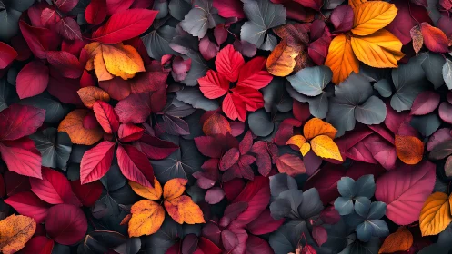 High-saturation autumn foliage collage with multicolor leaf canopy