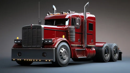 Shiny red semi truck glows with chrome and road trip charm.
