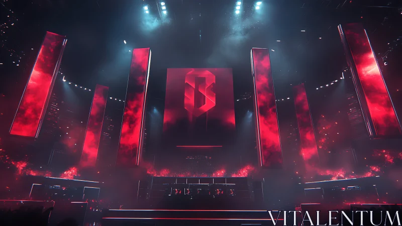 Electric red arena pulsing with futuristic gaming energy.