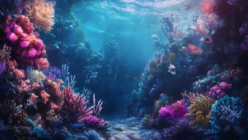 Colorful coral reef scene with tropical fish underwater.