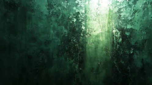 Textured green abstract wall shows vertical gradients and erosion