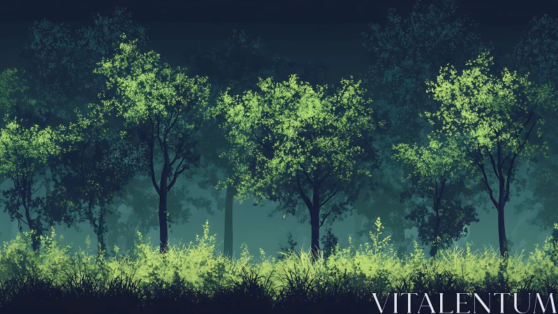 Bioluminescent Forest with Glowing Canopy Layers