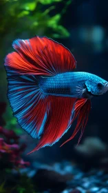 Vibrant betta fish captured in high-contrast aquatic close-up