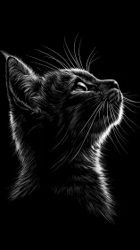 Black and White Cat Looking Upward with Detailed Fur
