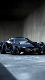 Midnight hypercar prowls a concrete tunnel of quiet thunder.