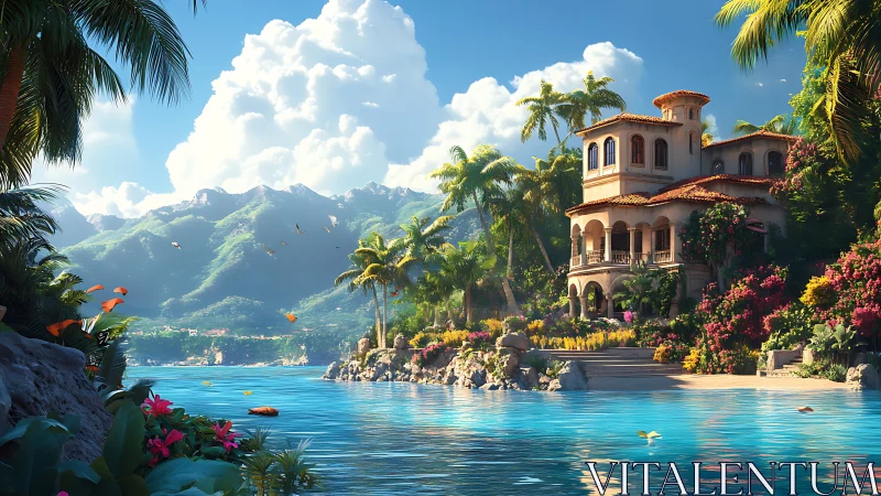 Mediterranean Villa by Tropical Waters in Mountain Valley