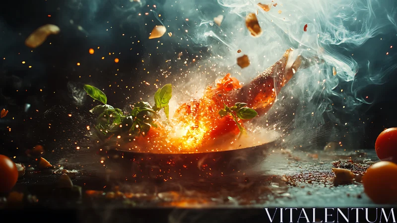 High-Speed Culinary Impact: Explosive Cooking Dynamics with Thermal Ignition.