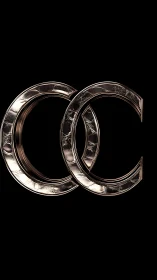 Interlocking metallic crescent rings with reflective surface detail