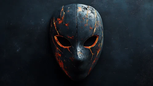 Burnt obsidian mask with molten fissure details.