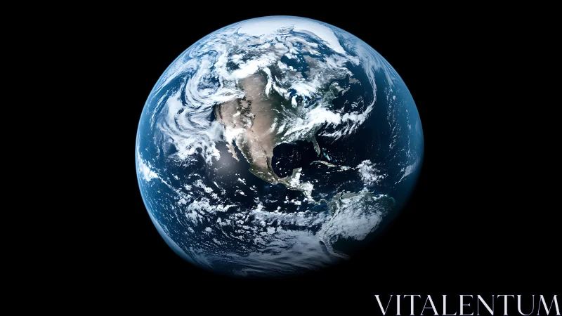 Earth viewed from space with cloud cover and oceans visible.