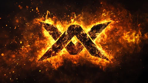 Bold metallic X logo engulfed in blazing digital flames.