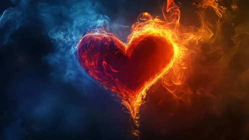Fiery Heart with Ice Blue Ethereal Flames.