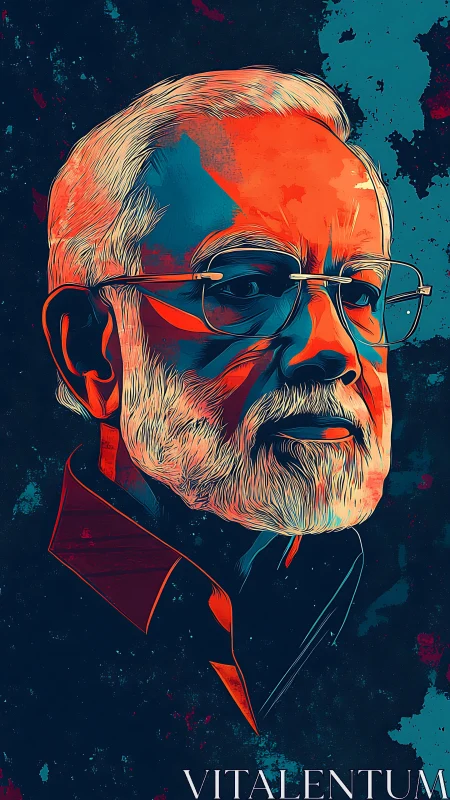 Stylized elderly man portrait rendered in bold neon colors