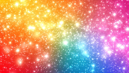 Rainbow starlight drifting through a dreamy, glowing sky.