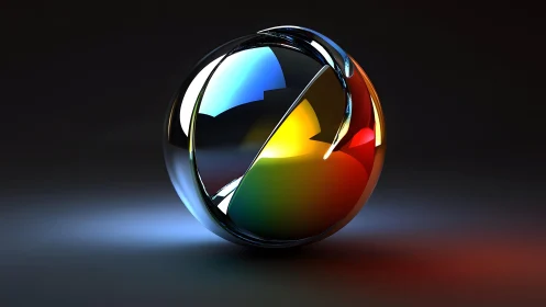 Futuristic glass sphere with vivid reflections in digital art style.
