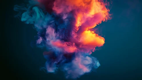 Vibrant multicolor smoke cloud forms against dark backdrop