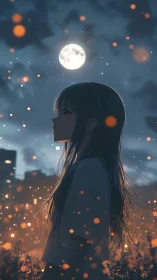 Moonlit anime profile studies luminous bokeh and cool contrast