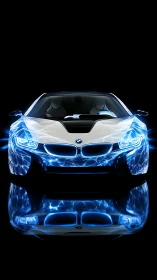 Electric blue sports car glowing with futuristic energy.