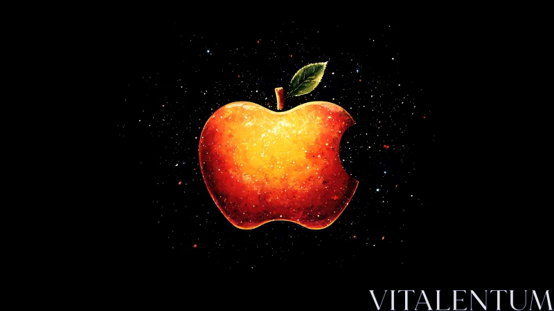Glowing bitten apple silhouette on dark starry background.
