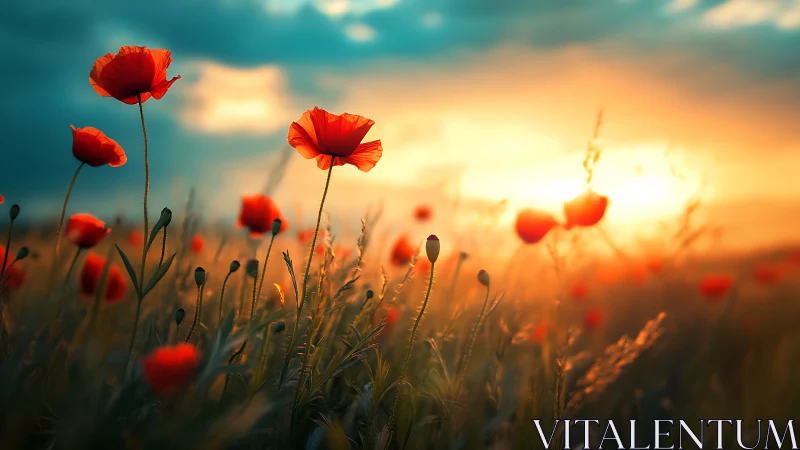 Dancing Poppies Ignite Golden Hour Reverie.