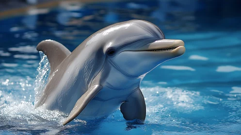 Digital dolphin model emerges from blue water surface