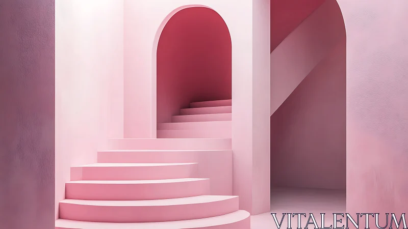 Minimalist Pink Architectural Passage with Arched Alcove.