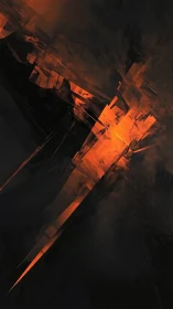 Angular orange fracture pierces deep black atmospheric field